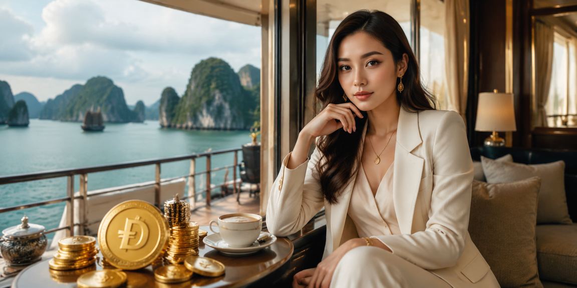 Cảnh Hạ Long Bay nhìn từ xa, người dùng thư giãn và trải nghiệm giải trí casino trực tuyến tại Việt Nam