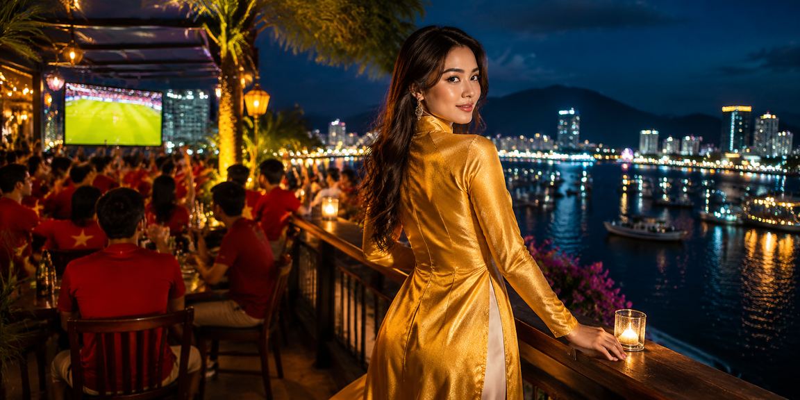 Người phụ nữ mặc áo dài tại Nha Trang tìm hiểu chương trình hoàn tiền và bonus trên điện thoại