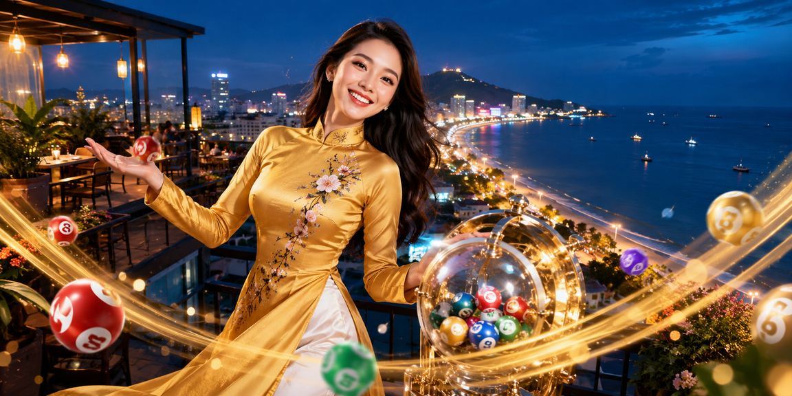 Phụ nữ mặc áo dài tại Vũng Tàu cầm điện thoại xem thông tin thể thao và giải trí trực tuyến